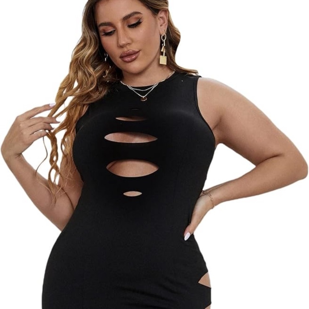 Black Bodycon Dress Cutout Ladder Front Stretch Sexy Club Night Out Dress Small